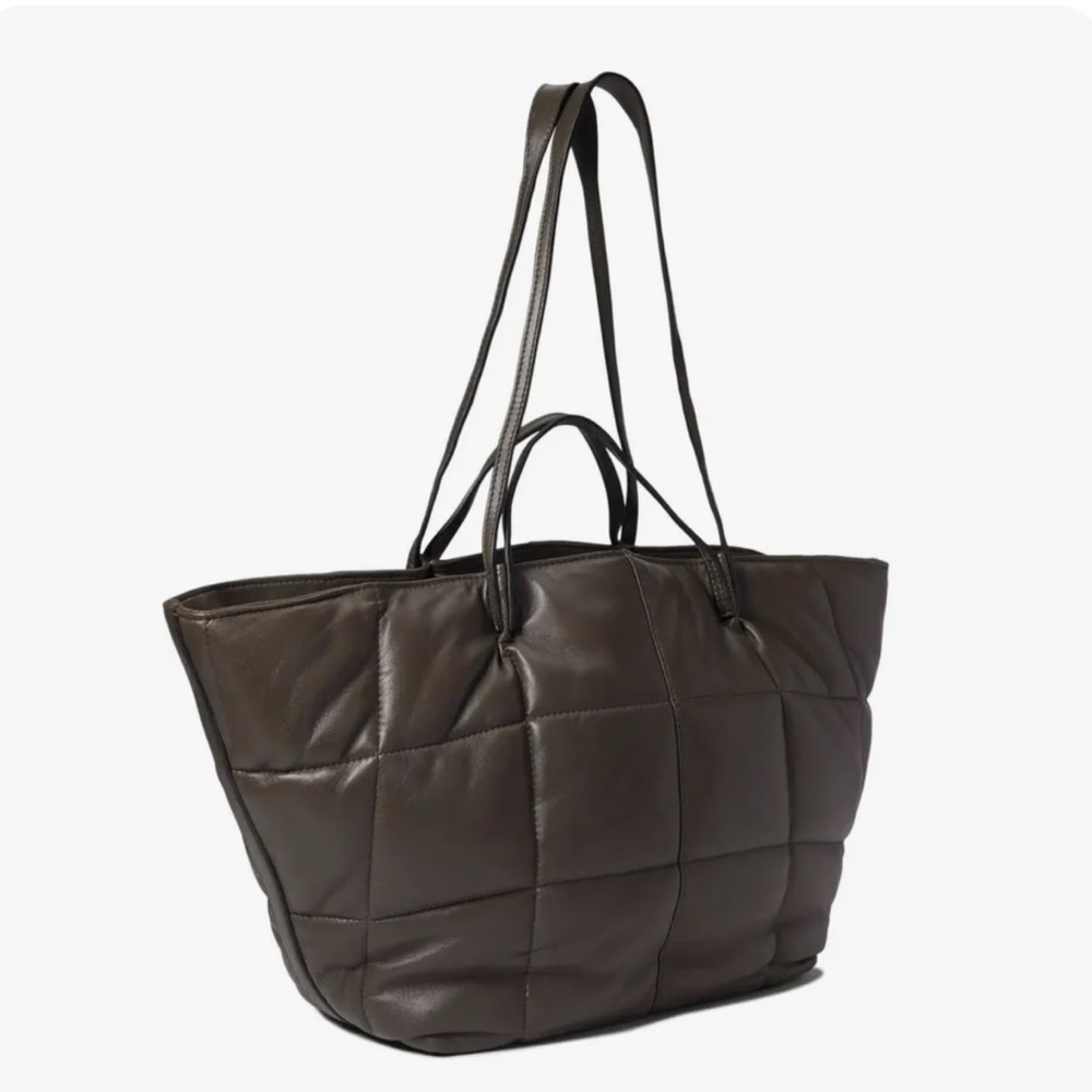 All Saints Nadaline Quilted Leather Tote Bag Olive Green Org. 369.00